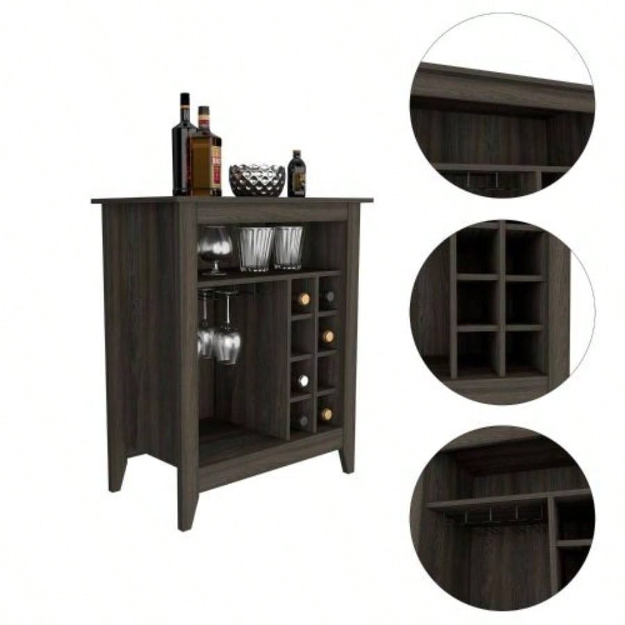 Essential Bar Cabinet, One Open Shelf, Six Built - in Wine Rack, One Drawer - Espresso