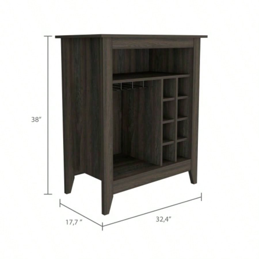 Essential Bar Cabinet, One Open Shelf, Six Built - in Wine Rack, One Drawer - Espresso