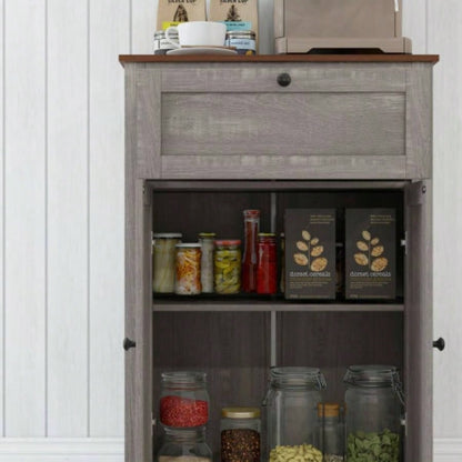 HOMCOM Farmhouse Barn Door Accent Cabinet, Kitchen Sideboard Storage Cabinet with Double Doors, Drawer, and Adjustable Shelf Bedroom, Living Room, Gray