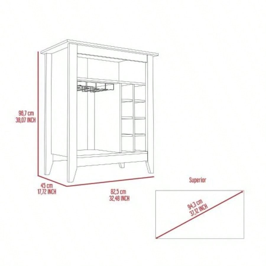 Essential Bar Cabinet, One Open Shelf, Six Built - in Wine Rack, One Drawer - Espresso