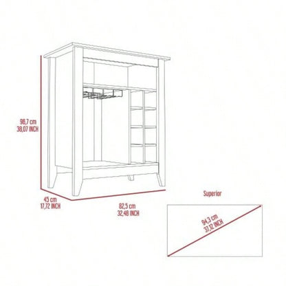 Essential Bar Cabinet, One Open Shelf, Six Built - in Wine Rack, One Drawer - Espresso