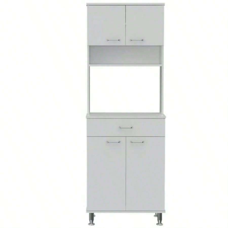 Della 60 Kitchen Pantry with Countertop, Closed Open Storage - White