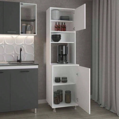 White Kitchen Pantry with Open Storage and 2 Doors