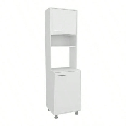 White Kitchen Pantry with Open Storage and 2 Doors