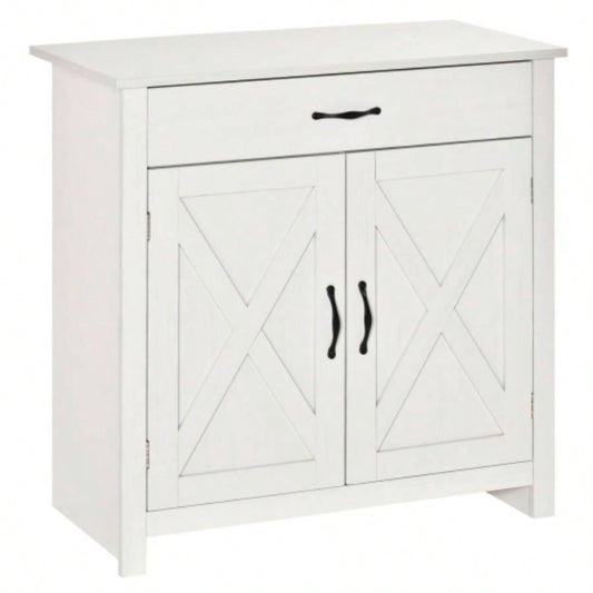 Farmhouse Sideboard Buffet Cabinet, Barn Door Style Kitchen Cabinet, 32 Accent cabinet Kitchen, Living Room or Entryway, White Wash