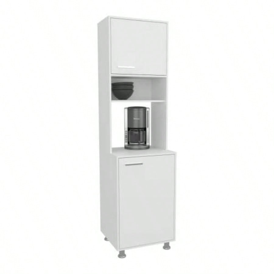 White Kitchen Pantry with Open Storage and 2 Doors
