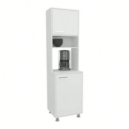 White Kitchen Pantry with Open Storage and 2 Doors