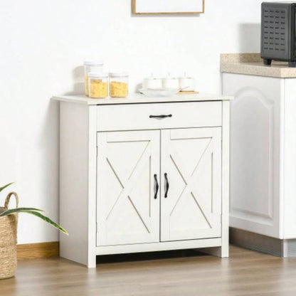 Farmhouse Sideboard Buffet Cabinet, Barn Door Style Kitchen Cabinet, 32 Accent cabinet Kitchen, Living Room or Entryway, White Wash