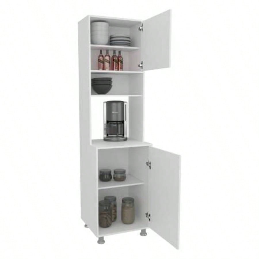 White Kitchen Pantry with Open Storage and 2 Doors