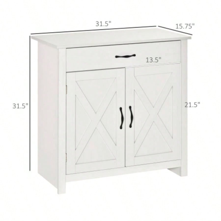Farmhouse Sideboard Buffet Cabinet, Barn Door Style Kitchen Cabinet, 32 Accent cabinet Kitchen, Living Room or Entryway, White Wash