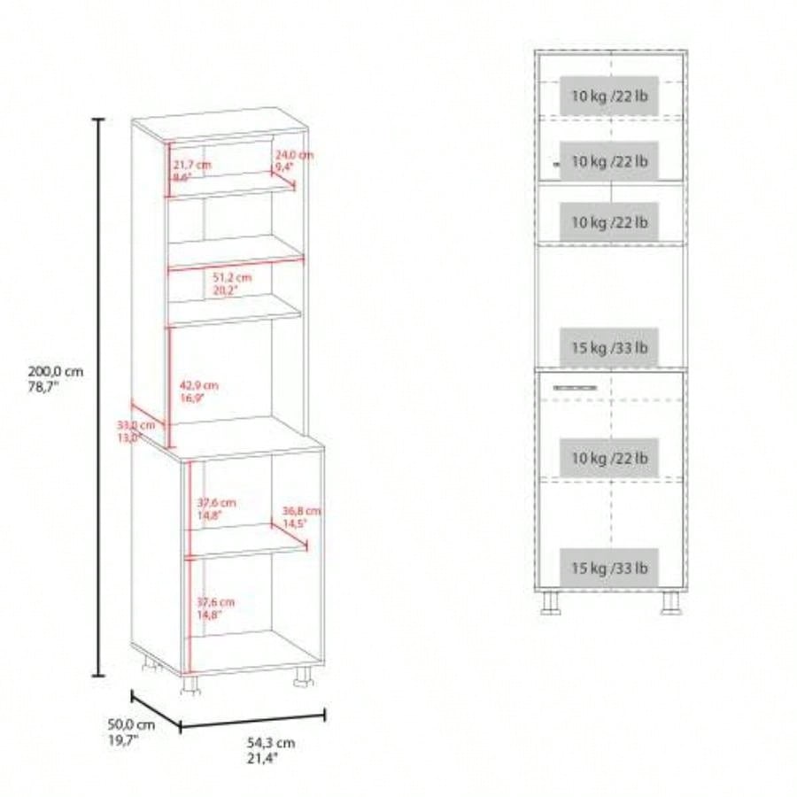 White Kitchen Pantry with Open Storage and 2 Doors