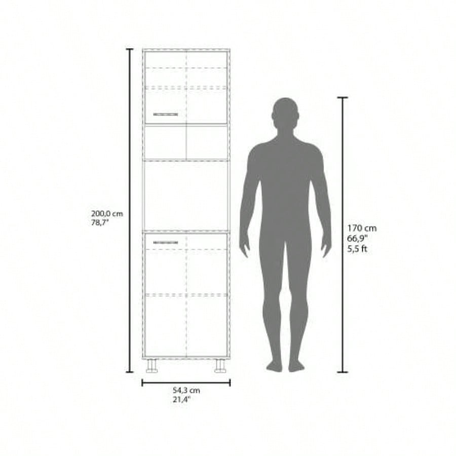 White Kitchen Pantry with Open Storage and 2 Doors