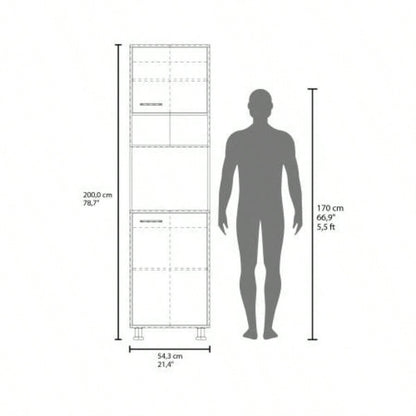 White Kitchen Pantry with Open Storage and 2 Doors