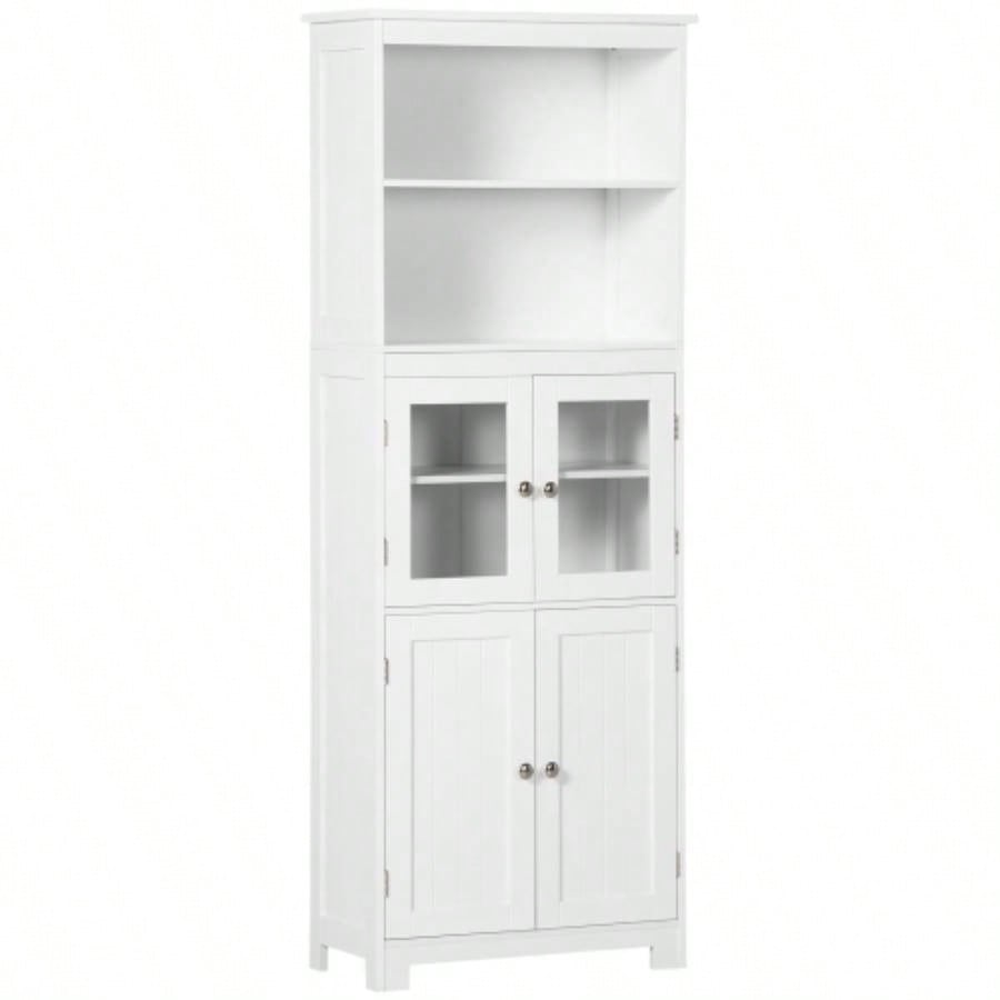63 Small Buffet with Hutch, 4 - Door Kitchen Pantry, Freestanding Storage Cabinet with Adjustable Shelf Dining Room, Living Room, White