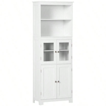 63 Small Buffet with Hutch, 4 - Door Kitchen Pantry, Freestanding Storage Cabinet with Adjustable Shelf Dining Room, Living Room, White