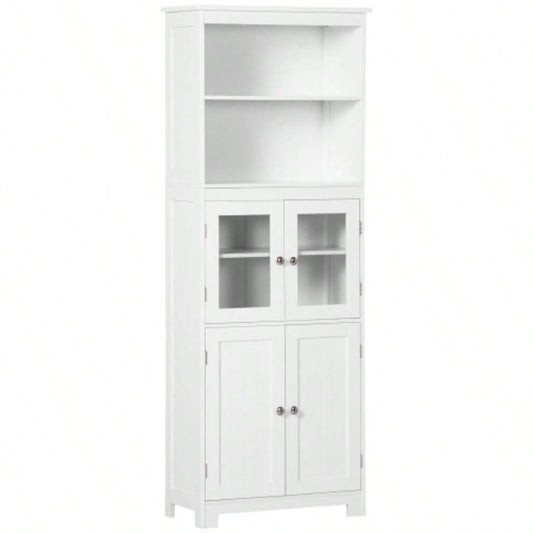63 Small Buffet with Hutch, 4 - Door Kitchen Pantry, Freestanding Storage Cabinet with Adjustable Shelf Dining Room, Living Room, White