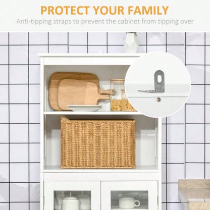 63 Small Buffet with Hutch, 4 - Door Kitchen Pantry, Freestanding Storage Cabinet with Adjustable Shelf Dining Room, Living Room, White