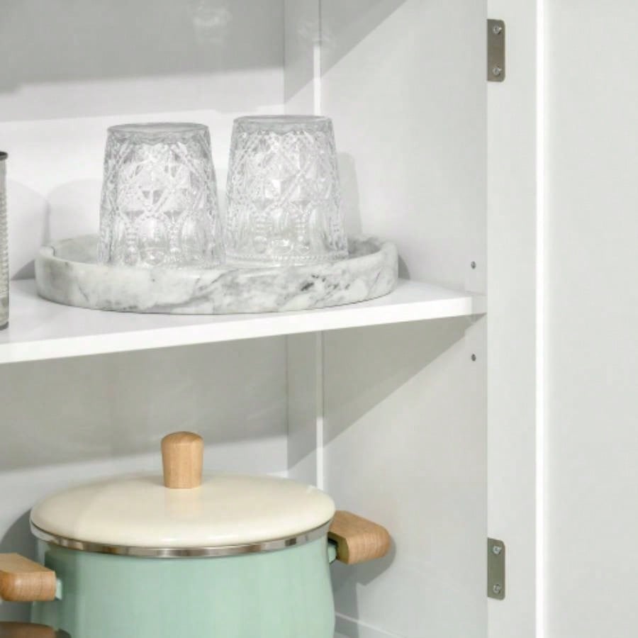 63 Small Buffet with Hutch, 4 - Door Kitchen Pantry, Freestanding Storage Cabinet with Adjustable Shelf Dining Room, Living Room, White