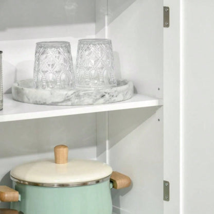 63 Small Buffet with Hutch, 4 - Door Kitchen Pantry, Freestanding Storage Cabinet with Adjustable Shelf Dining Room, Living Room, White