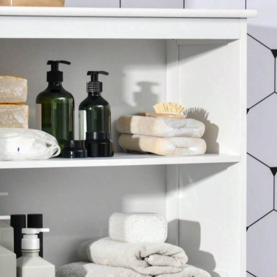 63 Small Buffet with Hutch, 4 - Door Kitchen Pantry, Freestanding Storage Cabinet with Adjustable Shelf Dining Room, Living Room, White