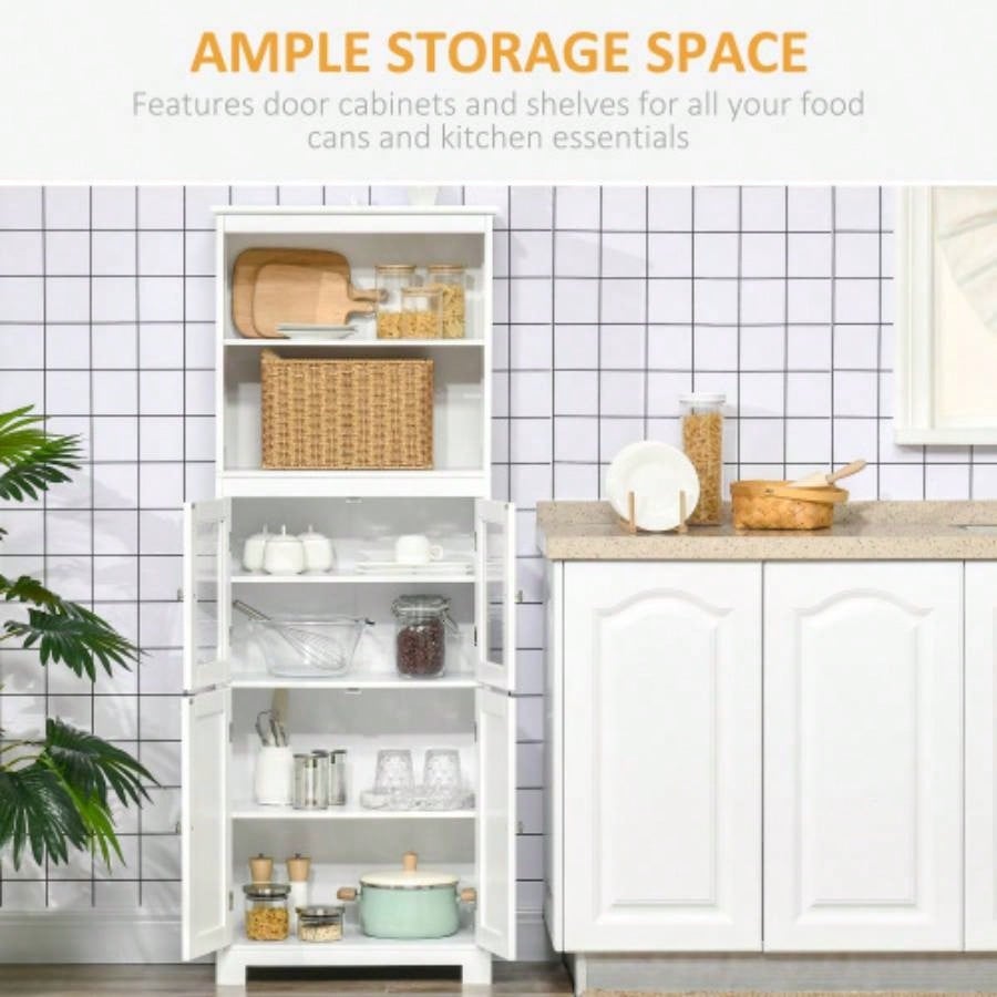 63 Small Buffet with Hutch, 4 - Door Kitchen Pantry, Freestanding Storage Cabinet with Adjustable Shelf Dining Room, Living Room, White