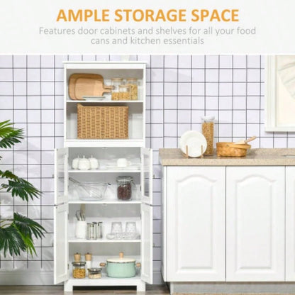 63 Small Buffet with Hutch, 4 - Door Kitchen Pantry, Freestanding Storage Cabinet with Adjustable Shelf Dining Room, Living Room, White