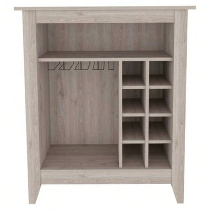 Essential Bar Cabinet, One Open Shelf, Six Built - in Wine Rack, One Drawer - Light Gray
