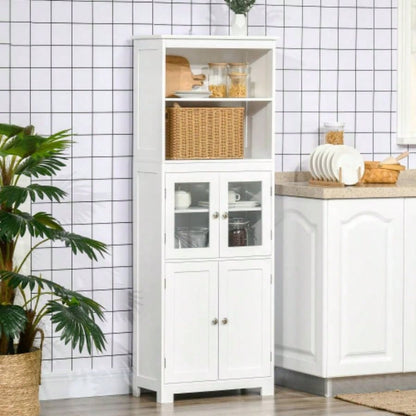 63 Small Buffet with Hutch, 4 - Door Kitchen Pantry, Freestanding Storage Cabinet with Adjustable Shelf Dining Room, Living Room, White