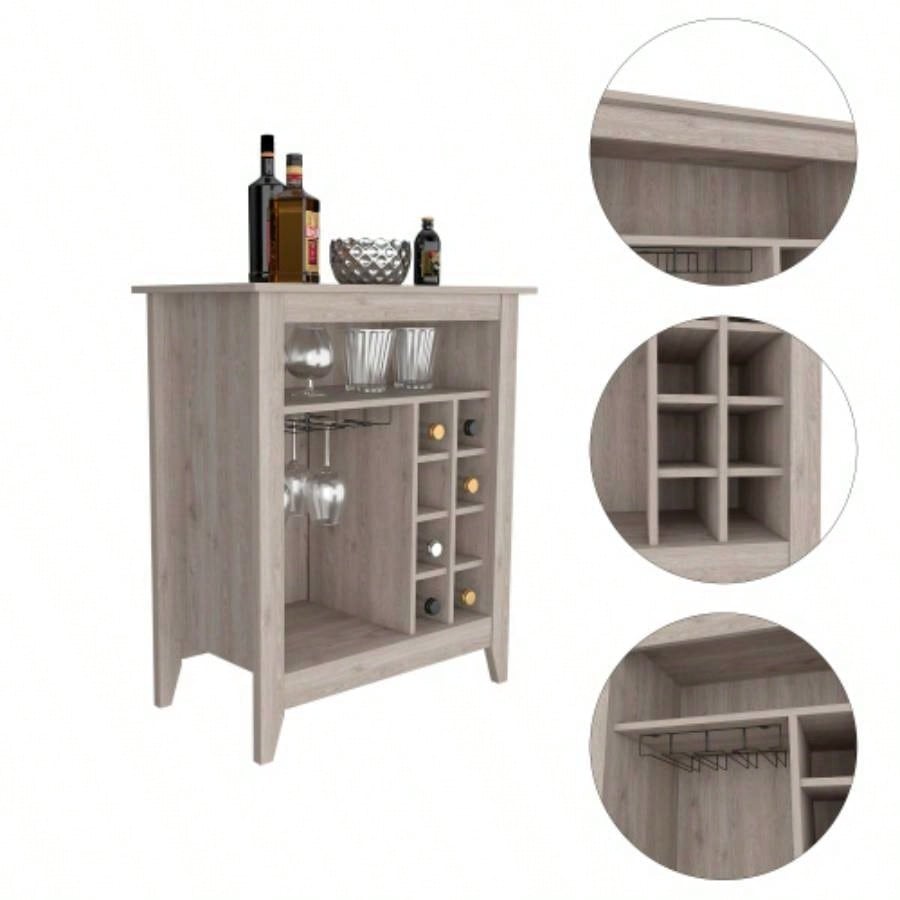 Essential Bar Cabinet, One Open Shelf, Six Built - in Wine Rack, One Drawer - Light Gray