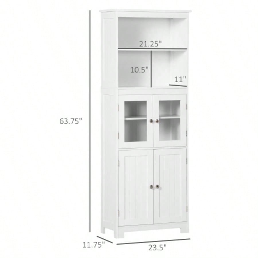 63 Small Buffet with Hutch, 4 - Door Kitchen Pantry, Freestanding Storage Cabinet with Adjustable Shelf Dining Room, Living Room, White