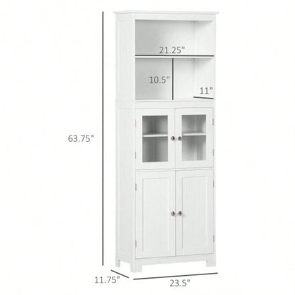 63 Small Buffet with Hutch, 4 - Door Kitchen Pantry, Freestanding Storage Cabinet with Adjustable Shelf Dining Room, Living Room, White