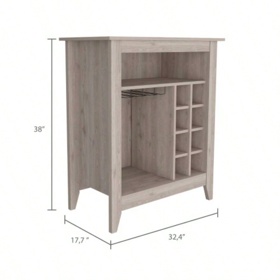 Essential Bar Cabinet, One Open Shelf, Six Built - in Wine Rack, One Drawer - Light Gray