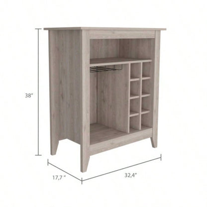Essential Bar Cabinet, One Open Shelf, Six Built - in Wine Rack, One Drawer - Light Gray