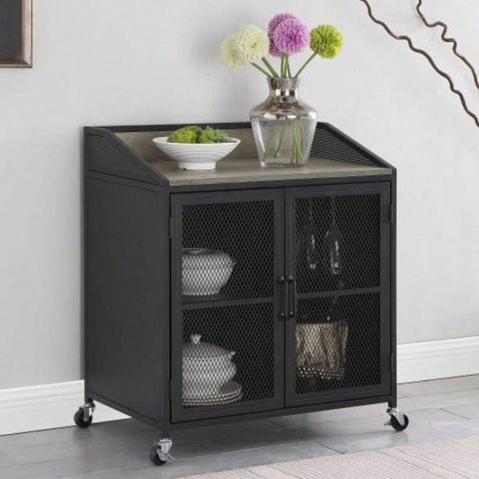 Arlette Sandy Black 2 - Door Mobile Home Bar Wine Cabinet