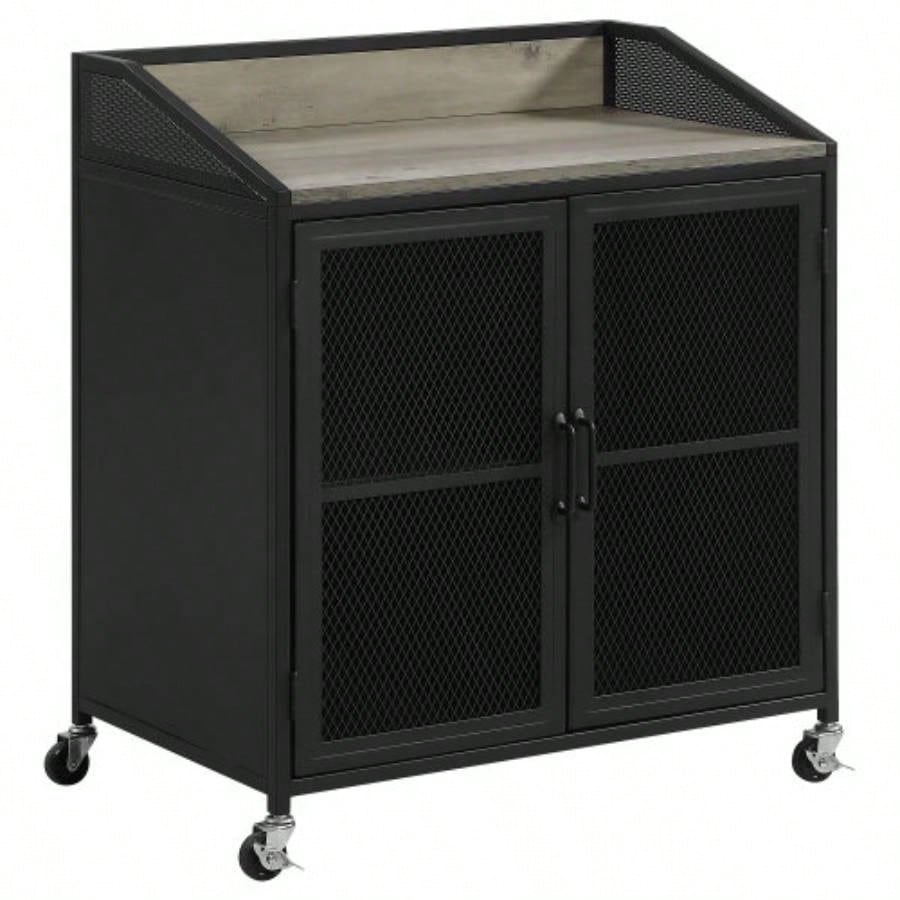 Arlette Sandy Black 2 - Door Mobile Home Bar Wine Cabinet