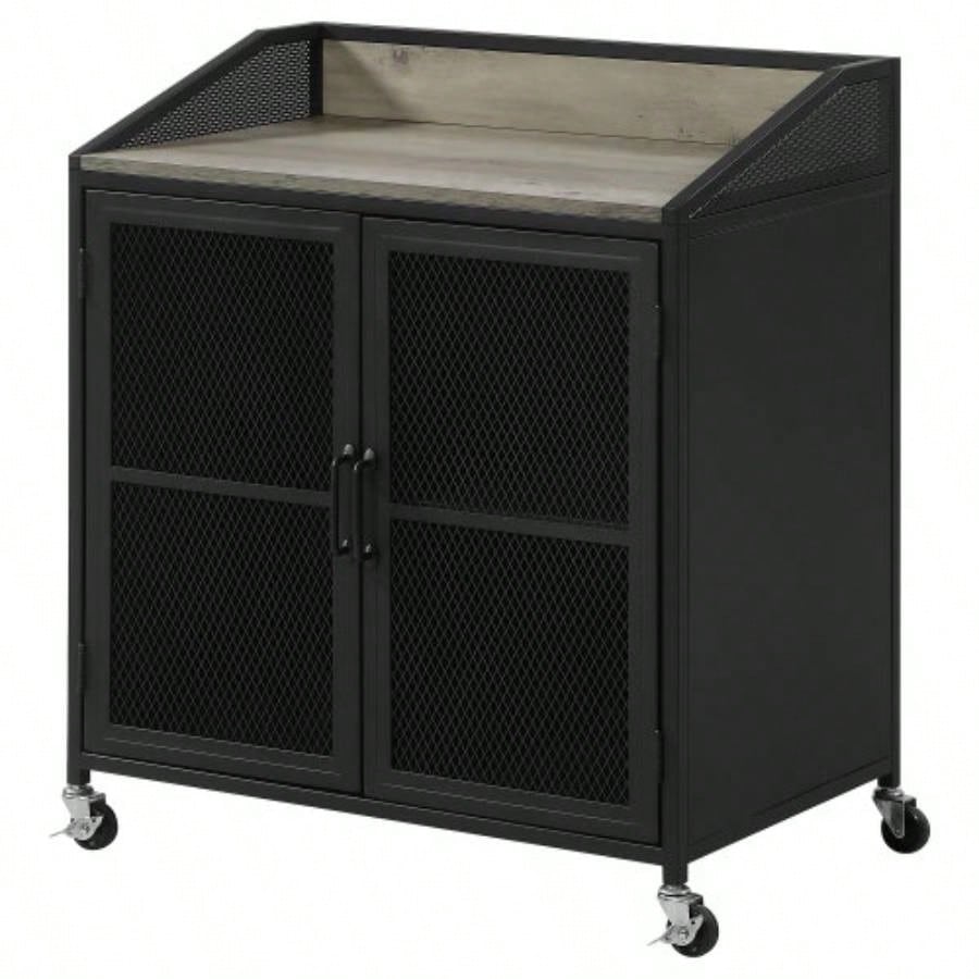 Arlette Sandy Black 2 - Door Mobile Home Bar Wine Cabinet