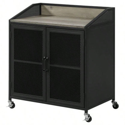 Arlette Sandy Black 2 - Door Mobile Home Bar Wine Cabinet
