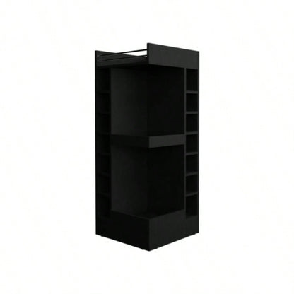 Lyman 46 Tall 3 - Tier Corner Bar Cabinet with Fourteen Wine Bottle Cubbies, Living Room, Liquor Cabinet, Storage Cabinet Black