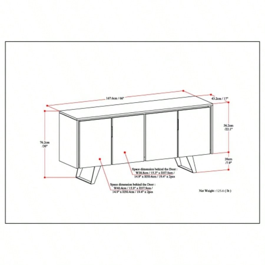 Lowry - Large 4 Door Sideboard Buffet - Distressed Charcoal Brown