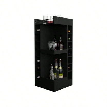 Lyman 46 Tall 3 - Tier Corner Bar Cabinet with Fourteen Wine Bottle Cubbies, Living Room, Liquor Cabinet, Storage Cabinet Black