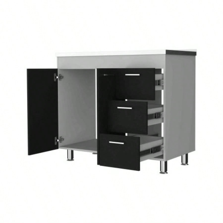 Darien Base Cabinet, Double Door Cabinet, Three Drawers, Four