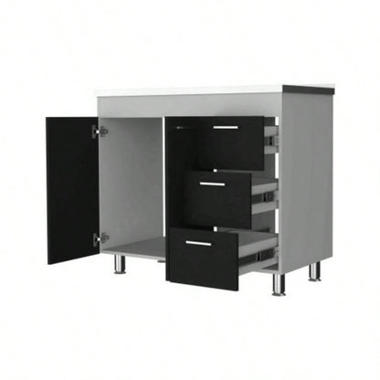 Darien Base Cabinet, Double Door Cabinet, Three Drawers, Four