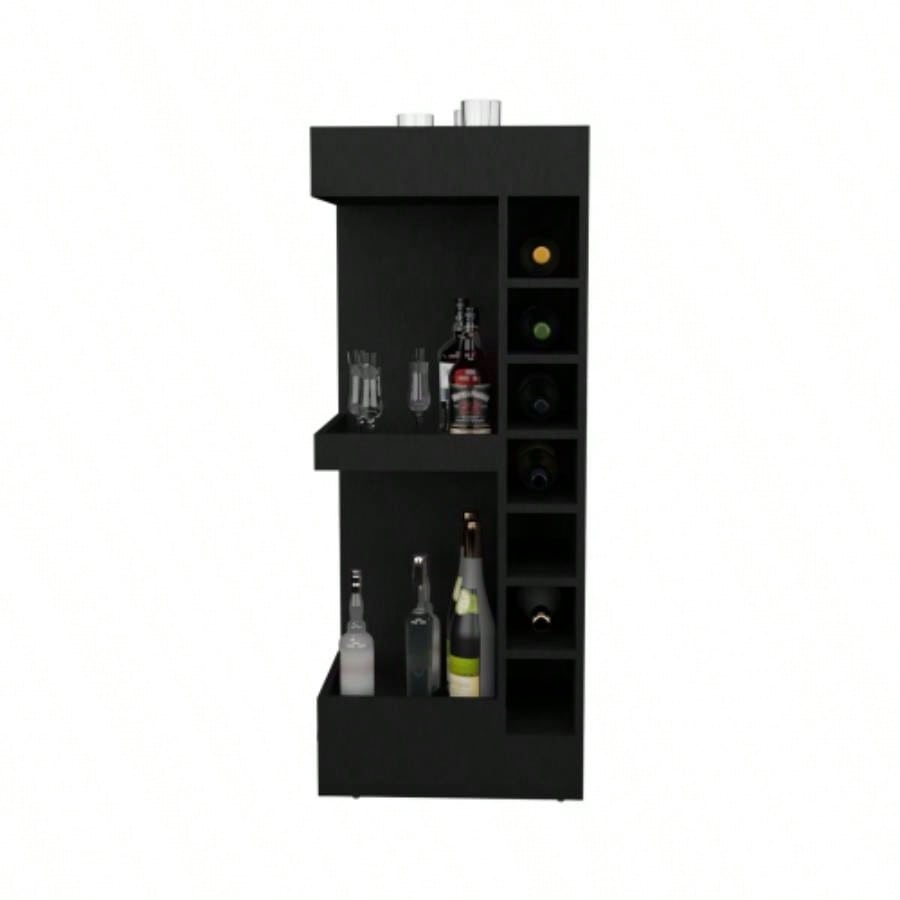 Lyman 46 Tall 3 - Tier Corner Bar Cabinet with Fourteen Wine Bottle Cubbies, Living Room, Liquor Cabinet, Storage Cabinet Black
