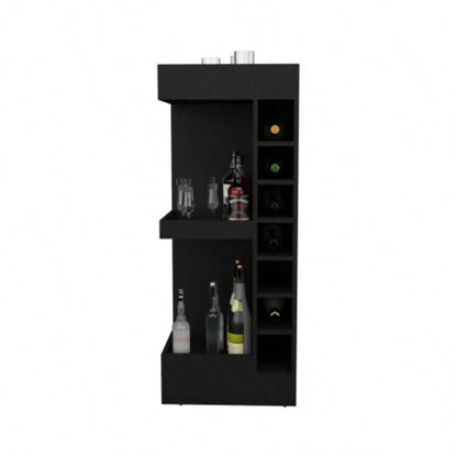 Lyman 46 Tall 3 - Tier Corner Bar Cabinet with Fourteen Wine Bottle Cubbies, Living Room, Liquor Cabinet, Storage Cabinet Black