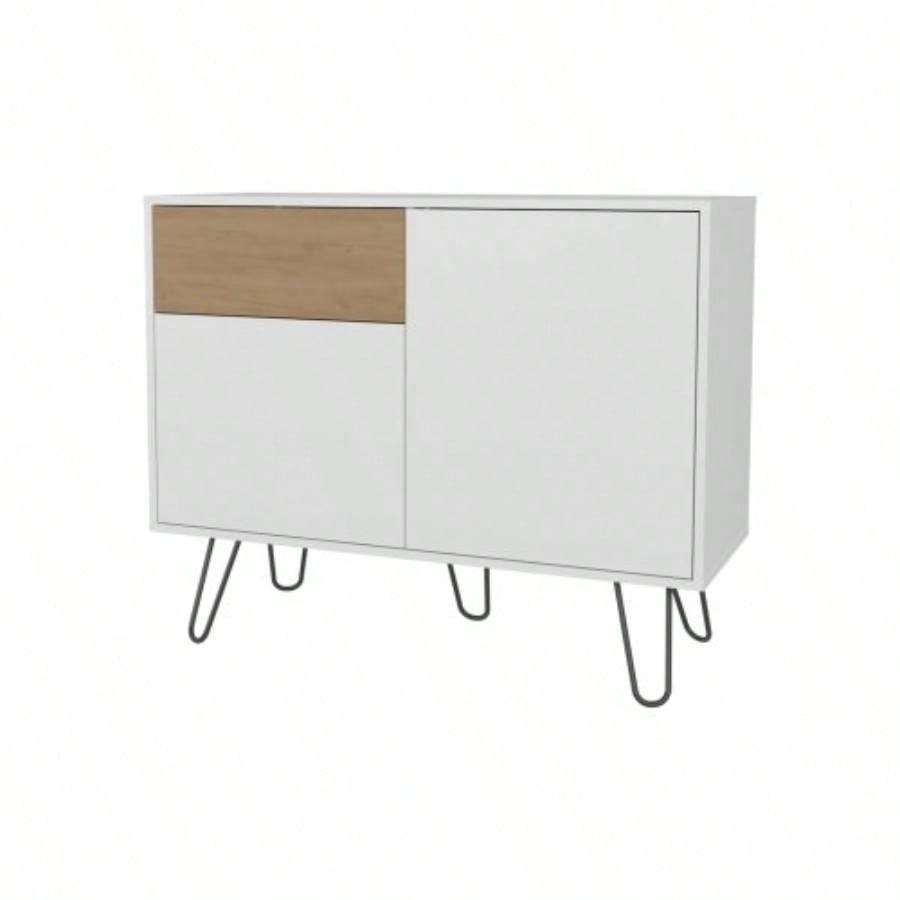 White and Natural Oak Sideboard with Hairpin