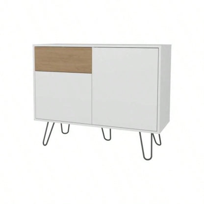 White and Natural Oak Sideboard with Hairpin