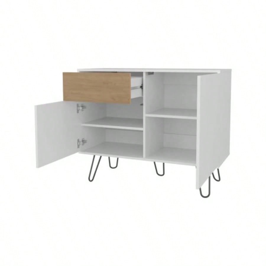 White and Natural Oak Sideboard with Hairpin