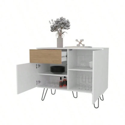 White and Natural Oak Sideboard with Hairpin