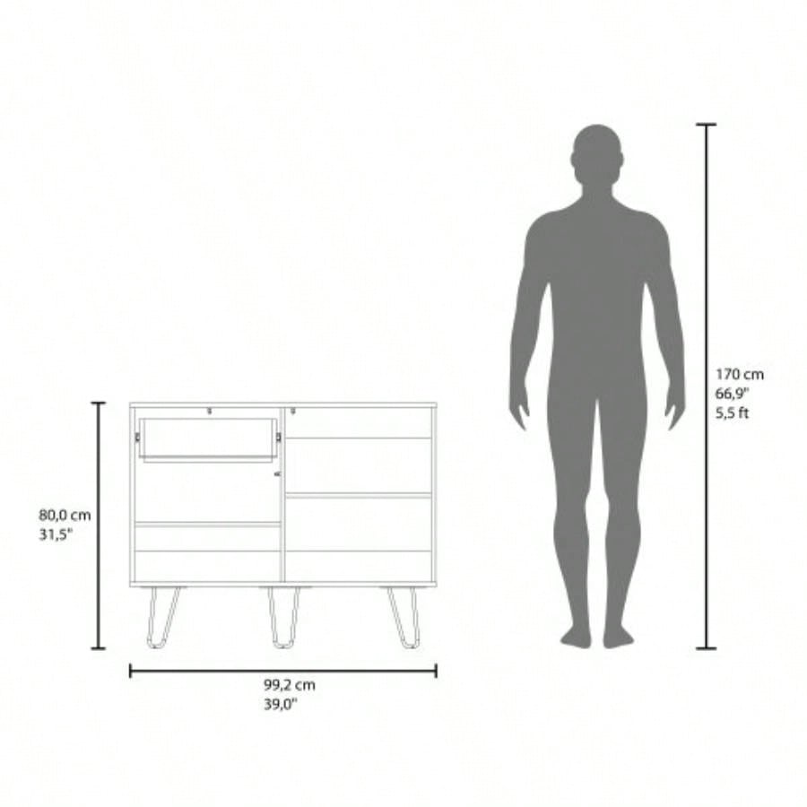 White and Natural Oak Sideboard with Hairpin