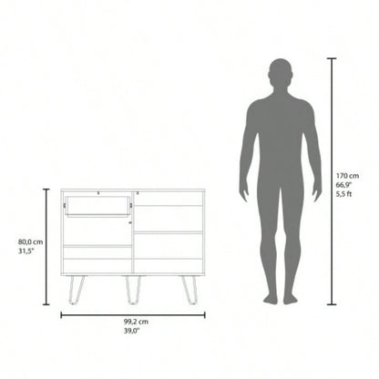 White and Natural Oak Sideboard with Hairpin